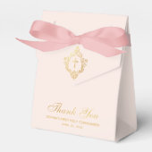 Meisje Eerste Communie Roze Faux Gold Crest Bedankdoosjes (Voorkant Zijde)
