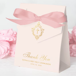 Meisje Eerste Communie Roze Faux Gold  Crest Bedankdoosjes