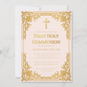 Meisje Eerste Communie Roze Faux Gold   Kaart (Voorkant)
