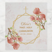 Meisje eerste communie roze magnolia marmer goud wijn etiket (Enkel label)