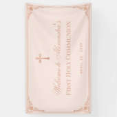 Meisje Eerste Communie Roze Rose Gold Cross  Spandoek (Verticaal)