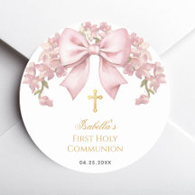 Meisje Eerste Communie Roze Strik & Gouden Kruis B
