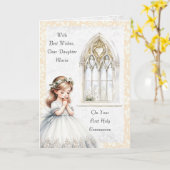 Meisje Eerste Communie Speciale zegeningen Groet Kaart (Gele Bloem)