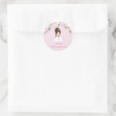 Meisje Eerste Communie Stickers, Brunette Updo Ronde Sticker (Tas)