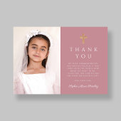 Meisje Eerste Communie Stof Roze Kruis Foto Bedankkaart