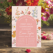 Meisje Eerste Communie Wilde Bloemen Roze Boog Blo