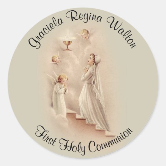 Meisje Eerste Heilige Communie Katholieke Herdenki Ronde Sticker (Voorkant)