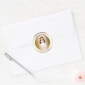 Meisje Eerste Heilige Communie Metallic Goud en Ro Ronde Sticker (Envelop)