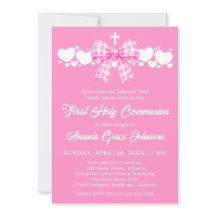 Meisje Eerste Heilige Communie Roze Gingham Strik