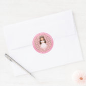Meisje eerste heilige communie roze goud ronde sticker (Envelop)