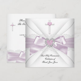 Meisje Eerste Heilige Communie Roze Witte Hart Bes Kaart