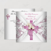 Meisje Eerste Heilige Communie Wit Roze Kaart (Voorkant / Achterkant)