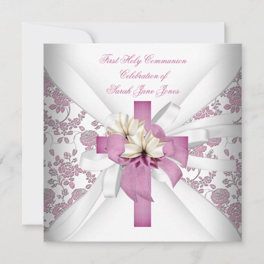 Meisje Eerste Heilige Communie Wit Roze Kaart (Voorkant)