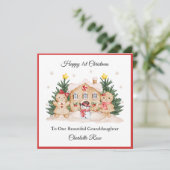 Meisje Eerste Kerst Gingerbread Sneeuwman Kaart (Staand voorkant)