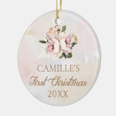 Meisje Eerste Kerstmis Roze Bloemen Foto Keramisch Ornament (Links)