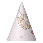 Meisje eerste paasbunny over bloemen feesthoedjes (Links)