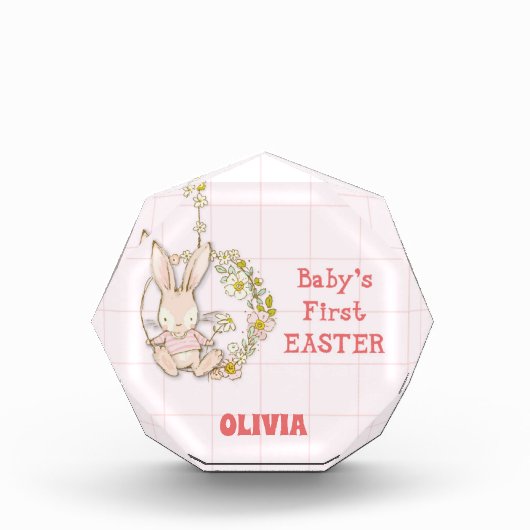 Meisje eerste paasbunny over bloemen fotoblokken (Voorkant)