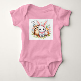 Meisje Eerste Pasen Voeg Naam Toe Cute Baby Romper