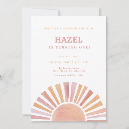 Meisje eerste reis rond de zon Verjaardag Uitnodig Kaart (Voorkant)