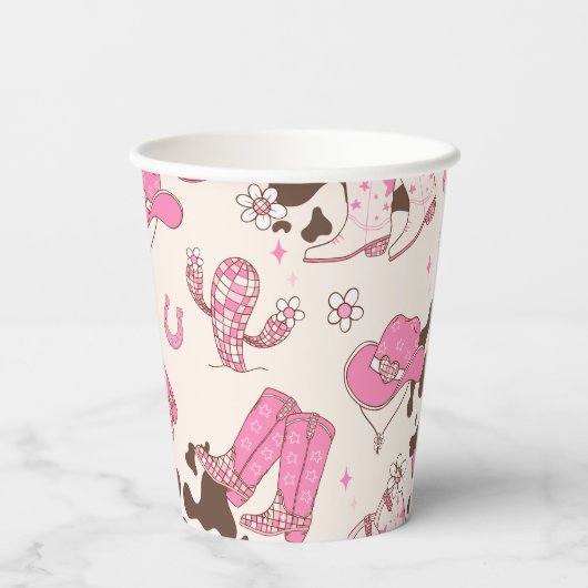 Meisje Eerste Rodeo Cowgirl roze bruin verjaardags Papieren Bekers (Achterkant)