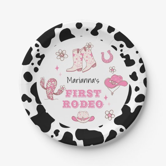 Meisje Eerste Rodeo Cowgirl verjaardagsfeestje Papieren Bordje (Voorkant)