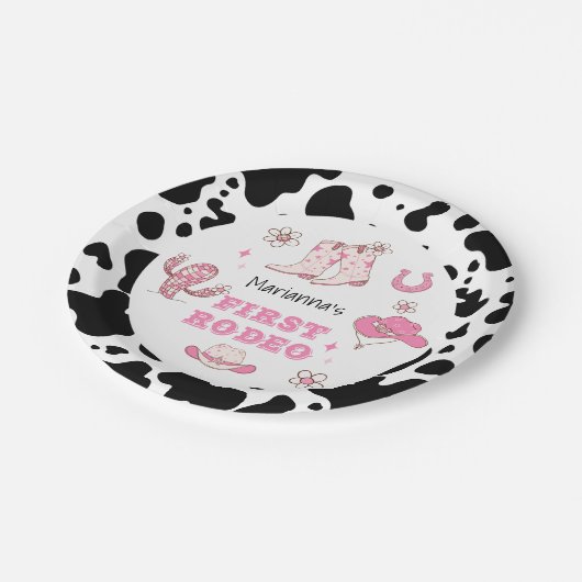 Meisje Eerste Rodeo Cowgirl verjaardagsfeestje Papieren Bordje (Gekanteld)