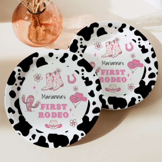 Meisje Eerste Rodeo Cowgirl verjaardagsfeestje Papieren Bordje
