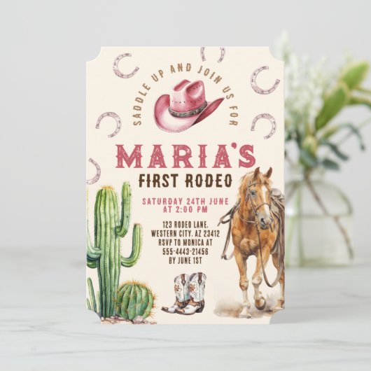 Meisje Eerste Rodeo Paard Cowboy Pet Laarzen Verja Kaart (Staand voorkant)