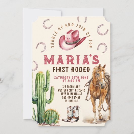 Meisje Eerste Rodeo Paard Cowboy Pet Laarzen Verja Kaart (Voorkant)