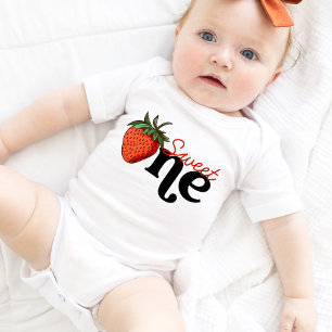Meisje Eerste Verjaardag Aardbei Baby Bodysuit