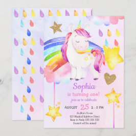Meisje Eerste Verjaardag Eenhoorn Regenboog Waterv Kaart