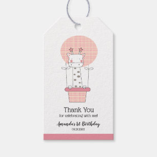 Meisje eerste verjaardag giraffe cadeautje cadeaulabel