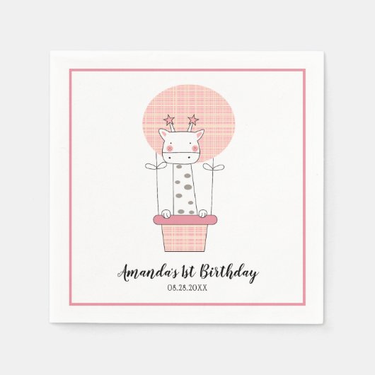 Meisje Eerste Verjaardag Giraffe Feest Servetten (Voorkant)
