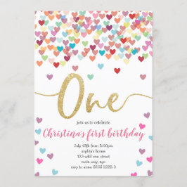 Meisje Eerste Verjaardag Harten Regenboog Shower G Kaart