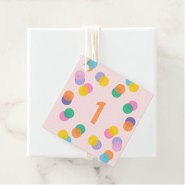 Meisje Eerste Verjaardag Kleurrijke Confetti Dank Bedankjes Labels