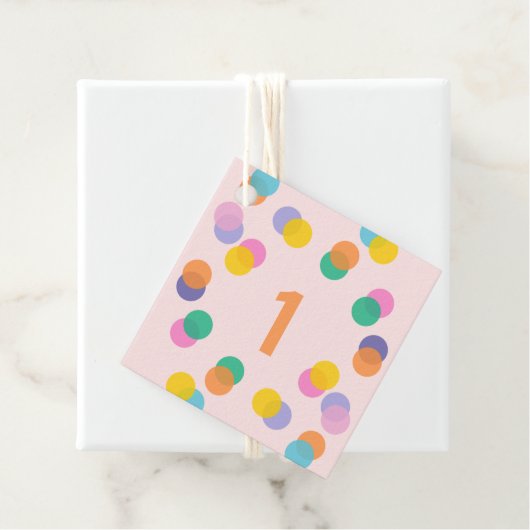 Meisje Eerste Verjaardag Kleurrijke Confetti Dank  Bedankjes Labels (In situ)