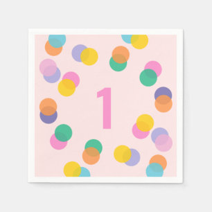 Meisje Eerste Verjaardag Kleurrijke Confetti Servet
