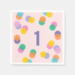 Meisje Eerste Verjaardag Kleurrijke Confetti Servet