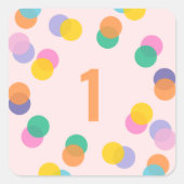 Meisje Eerste Verjaardag Kleurrijke Confetti Vierkante Sticker (Voorkant)