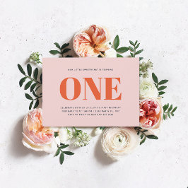 Meisje Eerste Verjaardag Moderne Pastel Roze Kaart