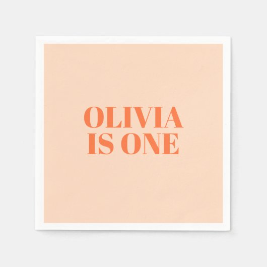 Meisje Eerste Verjaardag Peach Modern Servet (Voorkant)