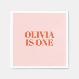 Meisje Eerste Verjaardag Roze en Rode Typografie Servet