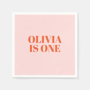 Meisje Eerste Verjaardag Roze en Rode Typografie Servet