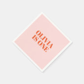 Meisje Eerste Verjaardag Roze en Rode Typografie Servet (Hoek)