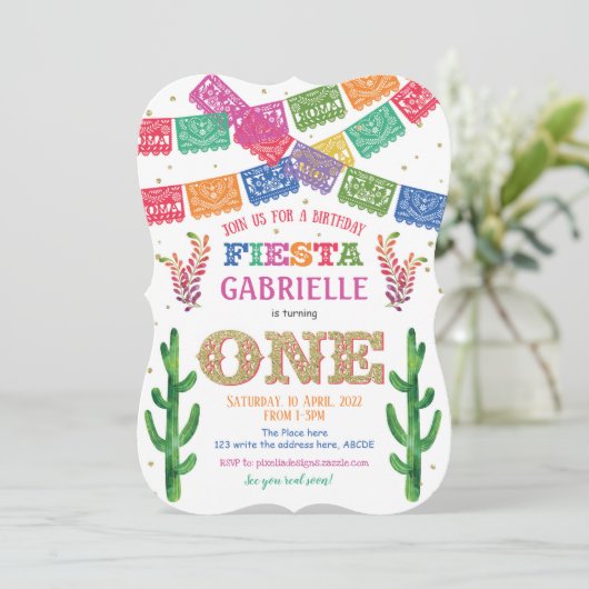Meisje Eerste Verjaardag Uitnodiging, Mexicaans, F Kaart (Staand voorkant)