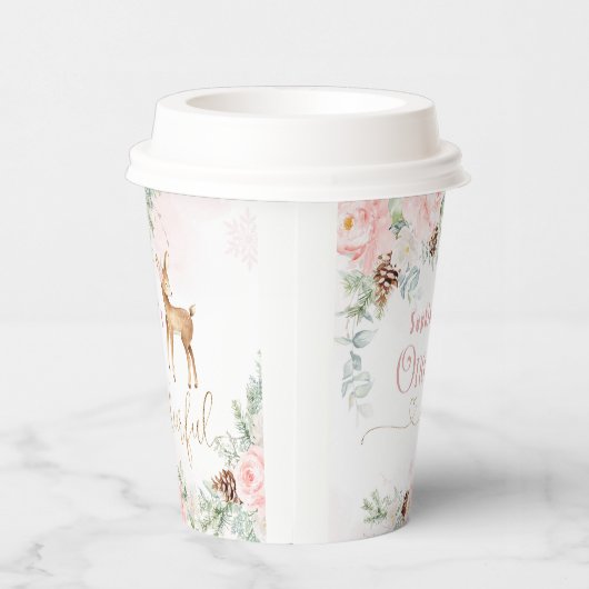 Meisje eerste verjaardag winter hert blush roze papieren bekers (Rechts)