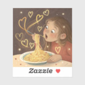 Meisje eet spaghetti - pure vreugde sticker (Vel)