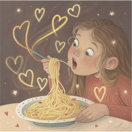 Meisje eet spaghetti - pure vreugde sticker (Voorkant)