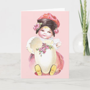 Meisje, Ei en Rozen Pasen Feestdagen Kaart