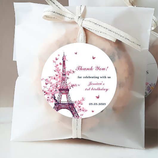 Meisje Eiffeltoren Parijs 1e verjaardag Bedankjes Labels